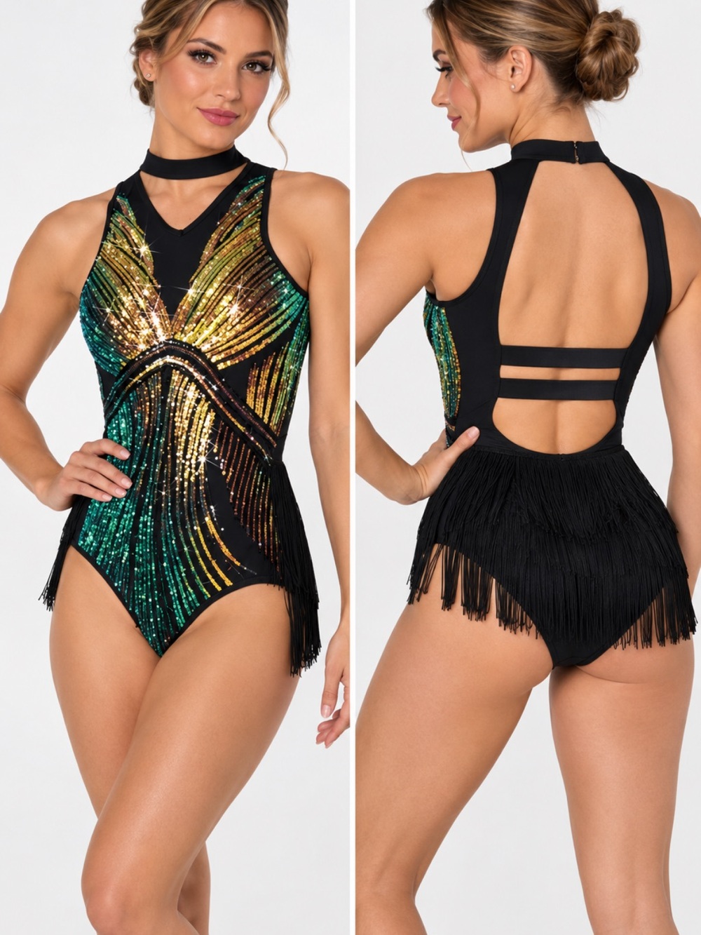 Weissman Elite The Goddess Way Sequin Fringe dance Leotard
